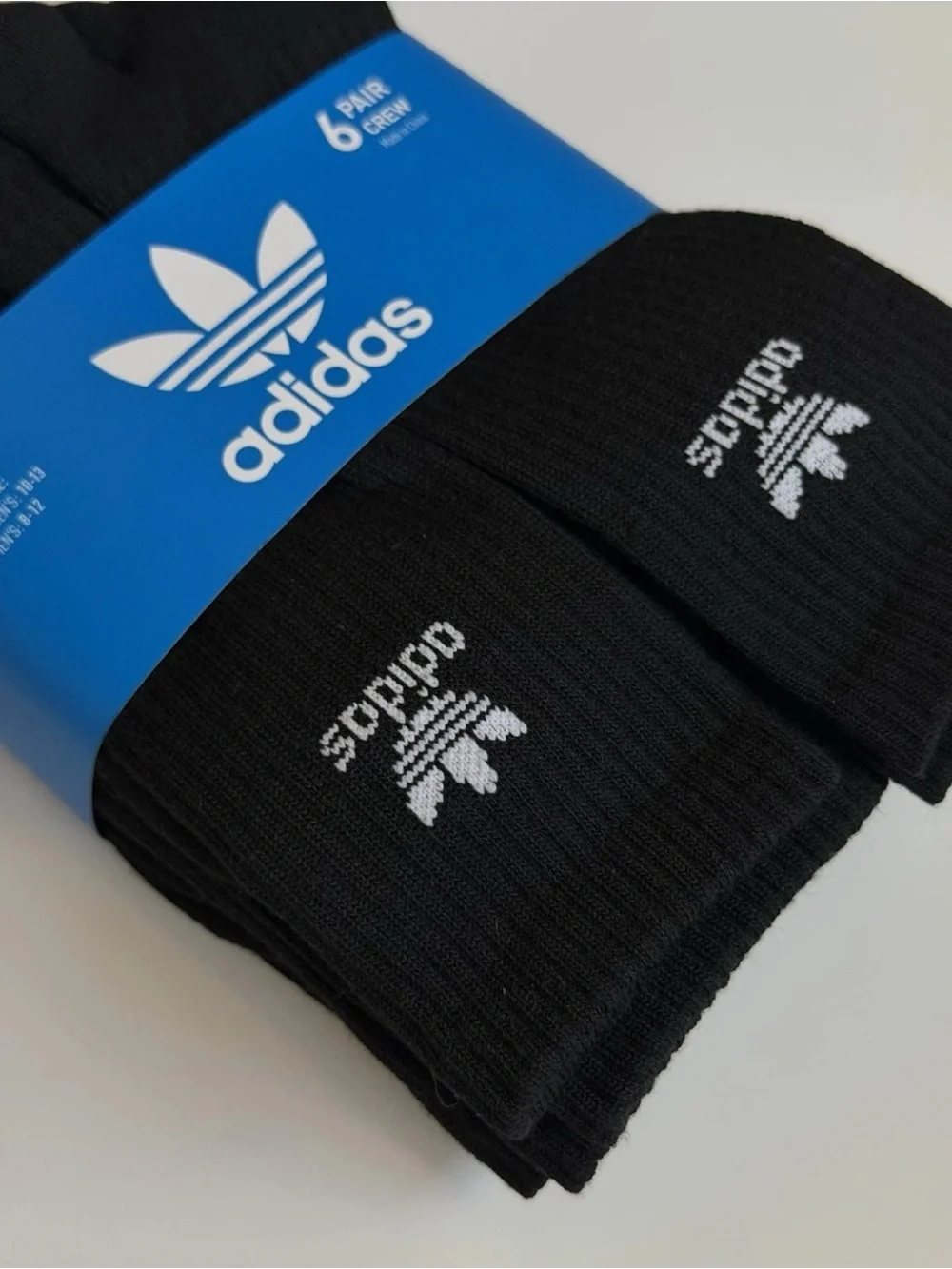 adidas Originals Black Crew Socks 6-Pack with White Trefoil Logo